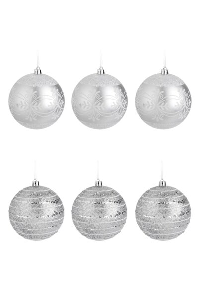 OEM Set globuri de Crăciun argintii cu sclipici holografic Ø10cm - 6 buc