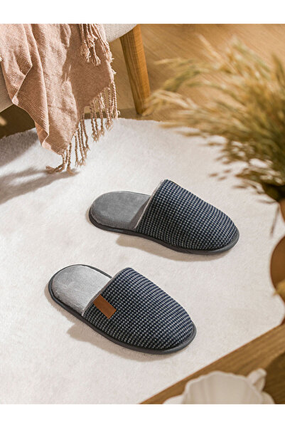 LC Waikiki Navy Blue Striped Closed-Front Men's House Slippers