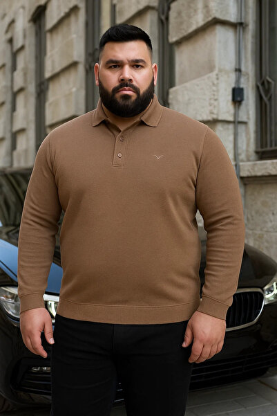 Maccali Men's Plus Size Winter Loose Mink Polo Neck Sweater