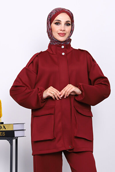 İmajButik Burgundy Zippered Scuba Jacket and Pants Set
