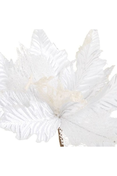 OEM Decorative White Mesh Flower with Clip & Silver Glitter 26cm