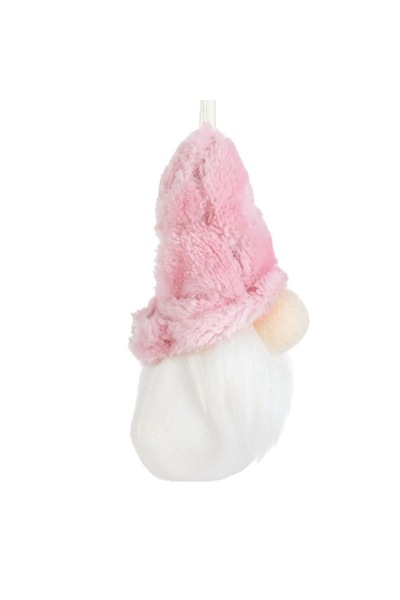 OEM Christmas Tree Ornament - Gnome Figurine White & Pink with Faux Fur 6x11cm