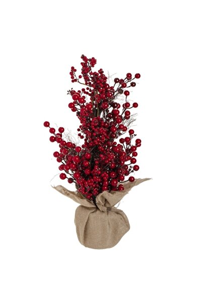 OEM Decorațiune pentru brad de Crăciun 60 cm, bază din iută, fructe roșii, cr...