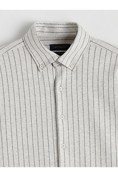 LC Waikiki Ecru Striped Long Sleeve Men's Shirt