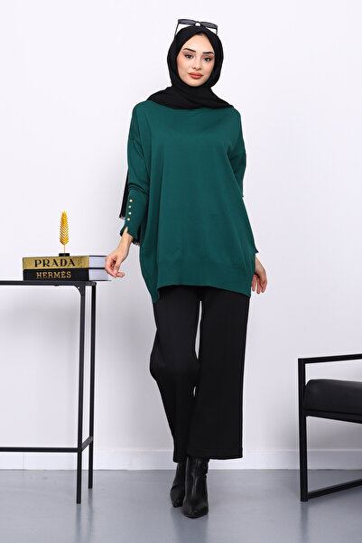 İmajButik Emerald Green Crew Neck Knitwear Tunic