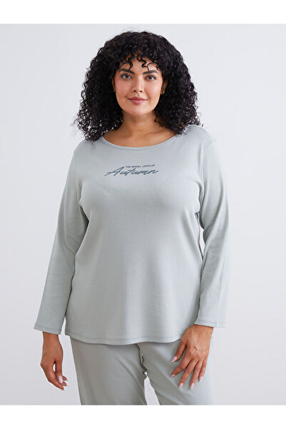 LC Waikiki Lcw Dream Gray Crew Neck Printed Women's Pajamas Set