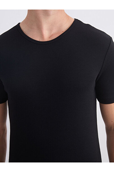 LC Waikiki Black Crew Neck Short Sleeve Thermal Men's Undershirt