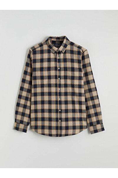 LC Waikiki Beige Long Sleeve Plaid Patterned Men's Shirt