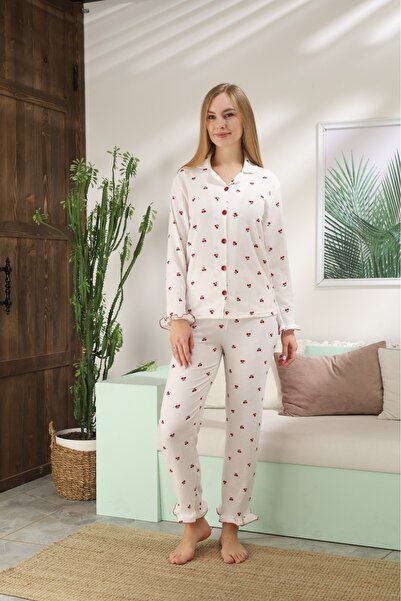 LİLA İÇ GİYİM БЮРМУЧЕК ДОВГОРУКА ПІЖАМА - ВИШНЕВИЙ ВЗОР