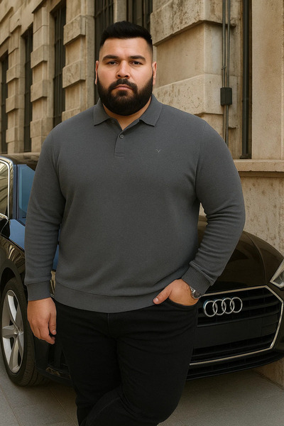 Maccali Men's Plus Size Winter Loose Smoked Polo Neck Sweater