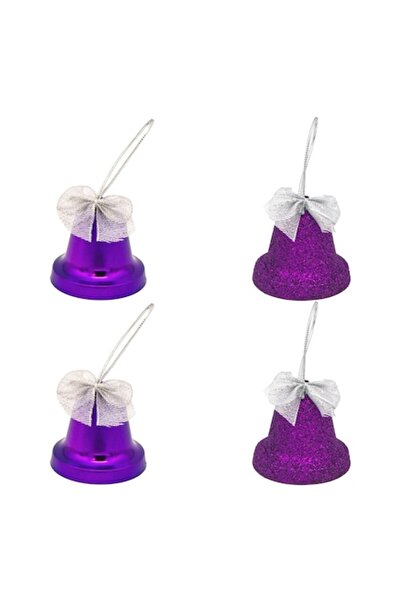 OEM Set de 4 globuri de Crăciun mov în formă de clopoțel, 6 cm