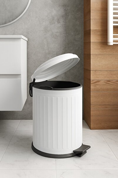 Begin Power Vintage 5 Lt Trash Can with Slow-Close Lid for Office Kitchen Bathroom Balcony White
