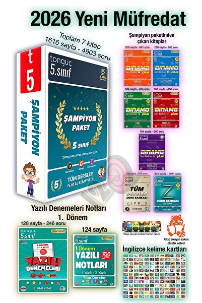 Tonguç Yayınları 5. Sınıf 2026 Şampiyon Paketi + 1. Dönem Yazılı Denemeleri N...