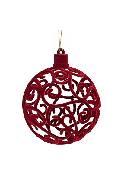 OEM Glob de Crăciun din catifea, vișinie, cu model, Ø6cm