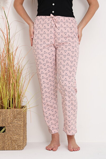 Serena Women's peach pink pajama pants with hearts, loose fit