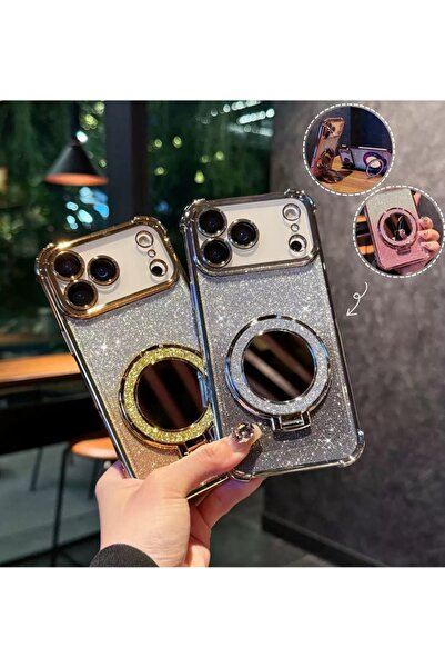 Generic Magnetic Glitter Case for iPhone 17 Pro Max，Sparkly Stand，Makeup Mirror，Gradient 17 Pro Max Cover