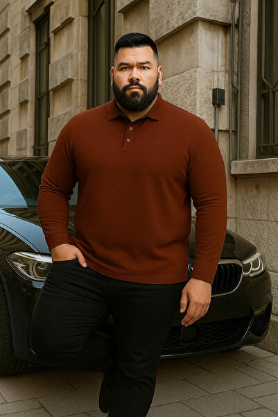 Maccali Men's Plus Size Winter Loose Tile Polo Neck Sweater