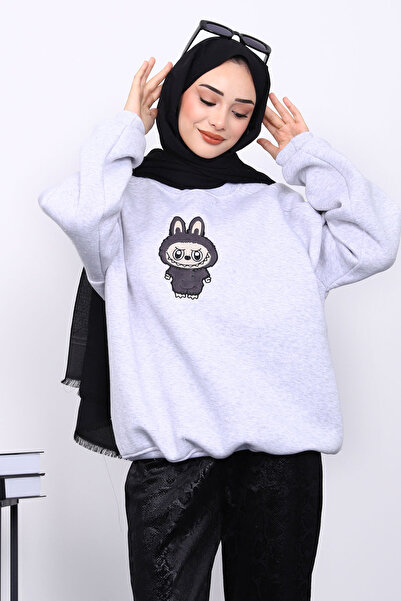 İmajButik Light Gray Crew Neck Three Thread Sweat