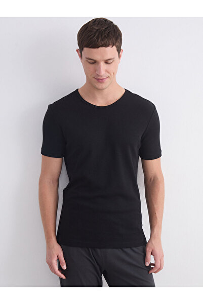 LC Waikiki Black Crew Neck Short Sleeve Thermal Men's Undershirt