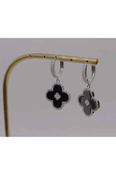 isilaygedikersin SİYAH YONCA GÜMÜŞ RENGİ KÜPE