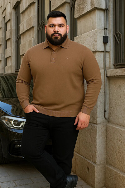 Maccali Men's Plus Size Winter Loose Mink Polo Neck Sweater