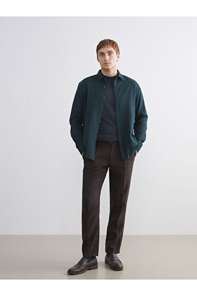 LC Waikiki Yeşil Regular Fit Uzun Kollu Gabardin Erkek Gömlek