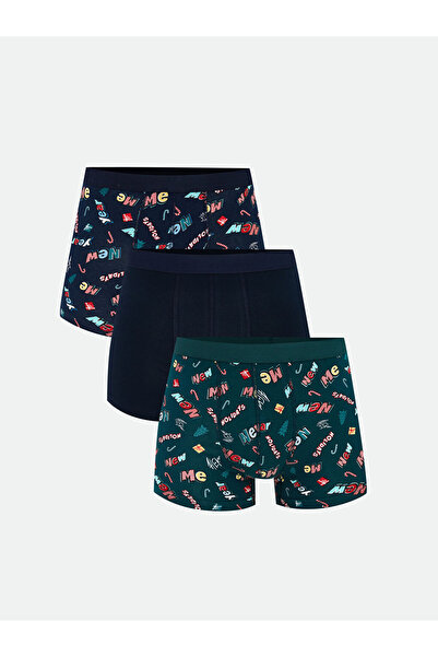 LC Waikiki Lacivert Standart Kalıp Yılbaşı Temalı Erkek Boxer 3'lü