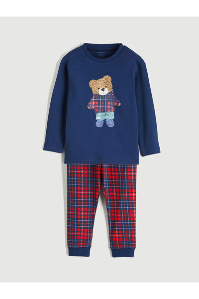 LC Waikiki Navy Blue Bear Teddy Printed Baby Boy Pajama Set