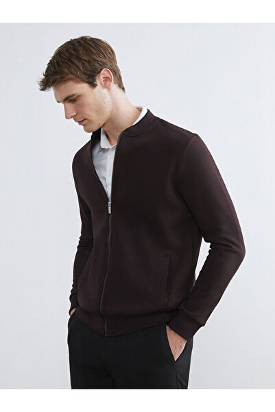 LC Waikiki Brown College Collar Men's Thick Zippered Sweatshirt