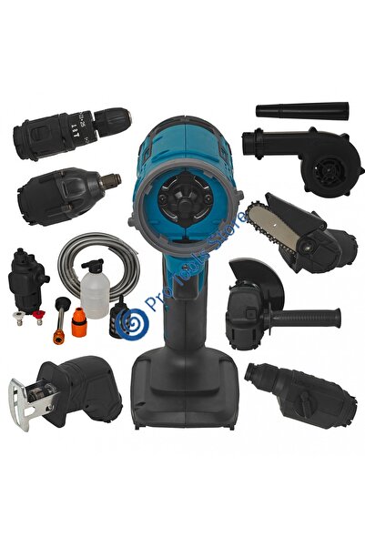 German Meister Trusă de scule 8 în 1 — unealtă de spălat, ciocan rotativ, burghiu, mini drujbă, ferăstrău, polizor