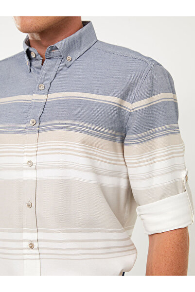 LC Waikiki Beige Regular Fit Long Sleeve Striped Men's Shirt