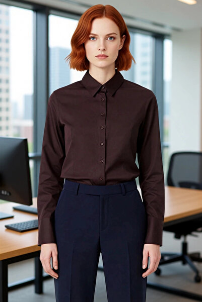 PayBuy Women's Classic Poplin Woven Long Sleeve Shirt Office Casual Comfort Elegant Design Functional Stylish