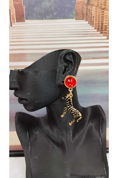 Sedaccessories أقراط، أقراط من الحجر الأحمر مع شكل الحمار الوحشي