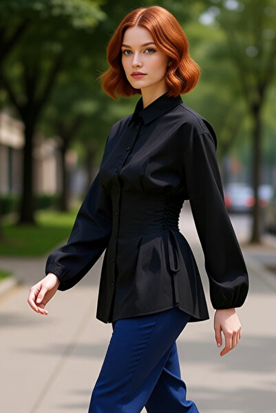 PayBuy Kadın Bel Bağlama Detaylı Uzun Kollu Dokuma Gömlek Günlük Şıklık Ve Ko...