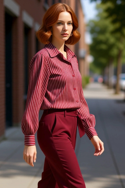 PayBuy Women's Daily Touch Will Break Oversized Striped Woven Shirt Option Functional Sports