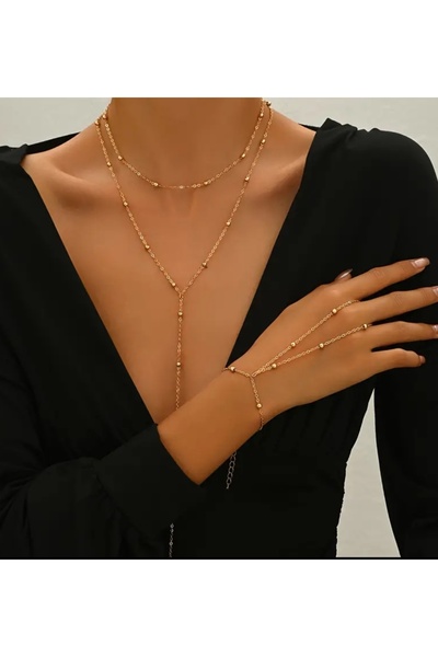 MYSTERY TAKI AKSESUAR Women's Chain Shameran Y Necklace Set