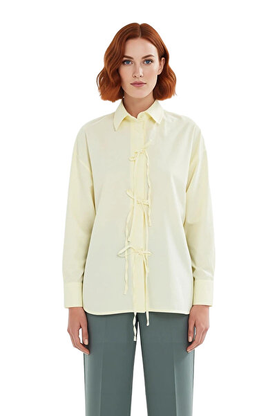 PayBuy Women's Tie-Up Detail Terrycotton Woven Long Sleeve Relaxed Fit Shirt Style Daily Use