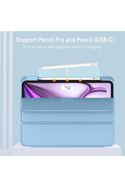 NEONI iPad Air 13-inch Case (M3 2025 / M2 2024) with Pencil Holder, Trifold Stand — Azure Blue