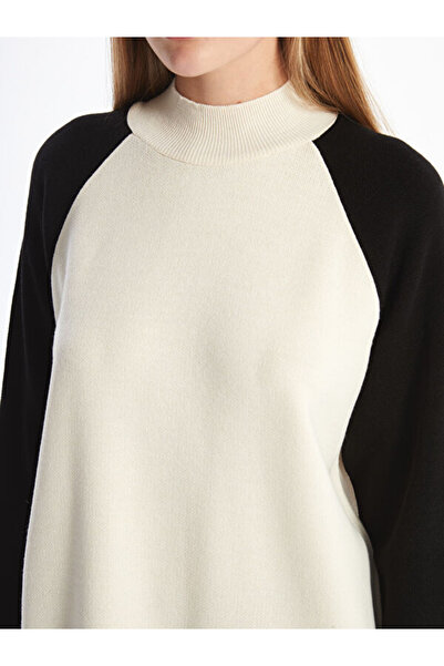 LC Waikiki Women's Knitwear Tunic with Stand Collar Color Block