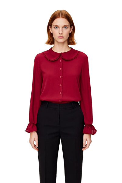 PayBuy Women's Peter Pan collar Pompom Detailed Woven Shirt Is a Must-Have in Your Wardrobe with Its Timeless Design