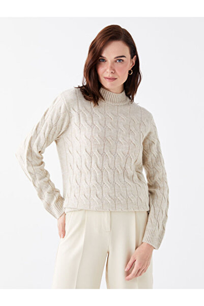 LC Waikiki Stand Collar Self Patterned Long Sleeve Women's Knitwear Tunic