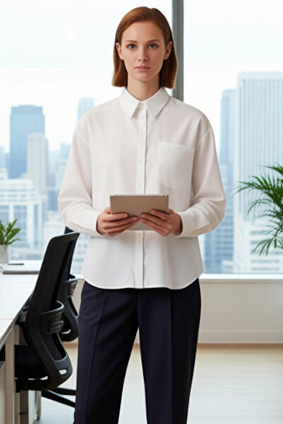 PayBuy Women's Textured Embroidery Detailed Long Sleeve Regular Fit Shirt Modern and Comfortable Design Casual