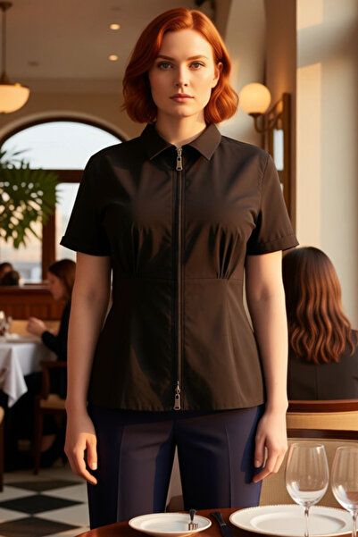 PayBuy Women's Plus Size Zippered Short Sleeve Woven Shirt Stylish and Comfortable Design Functional Sports