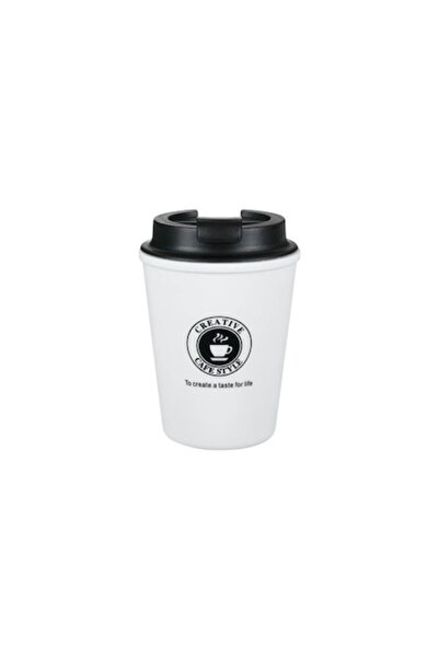 OEM Pahar de plastic alb și negru cu capac filetat și cioc de scurgere 300 ml