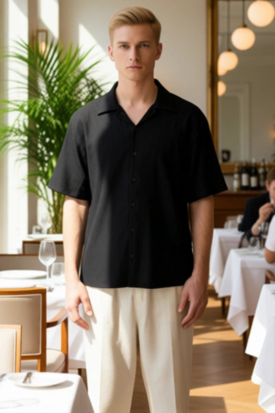 PayBuy Men's Textured Knitted Fabric Relaxed Fit Short Sleeve Shirt Summer Days Comfortable Style Durable