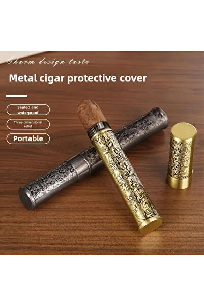 Gemma Engraved metal cigar holder (Gold/Black) - ideal for personalized gifts