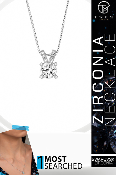 Twem Silver قلادة من الزركونيا على شكل حجر سواروسي |   نقي ونظيف