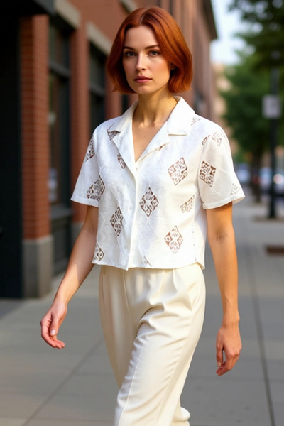 PayBuy Women's Summer Brode Woven Short Sleeve Jacket Collar Crop Cut Shirt Complements Your Stylish Casual Style