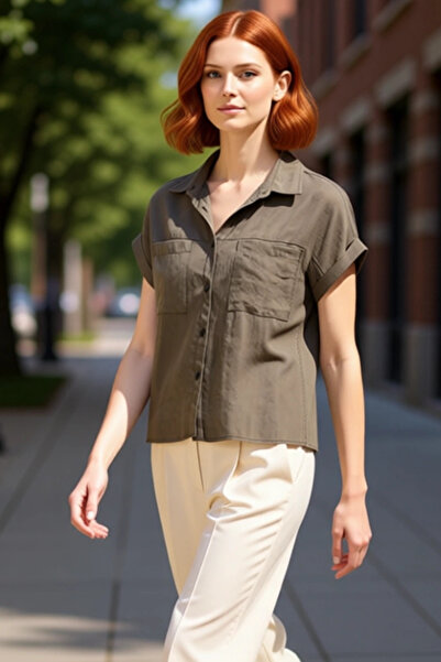 PayBuy Cheie pentru eleganța zilnică pentru femei Cămașă țesătă cu mânecă scu...