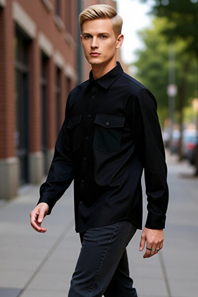 PayBuy Men's Regular Fit Cashmere Textured Jacket Shirt with Long Sleeves and Double Pockets Offers Winter Elegance and Comfort